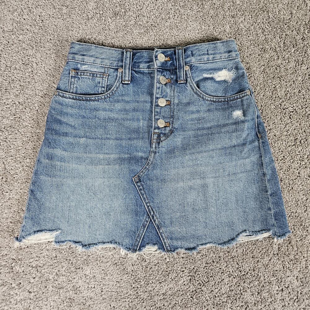 Madewell Mini Skirt Womens 25 Blue Rigid Denim A Line Distressed Boho Grunge